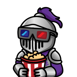 Duke watching a movie with 3D glasses and popcorn